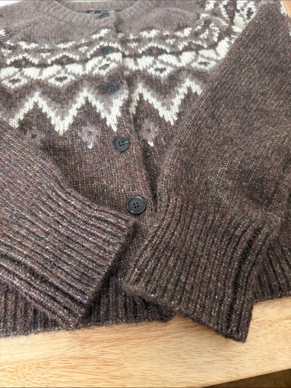 GAP Brown and Cream Fair Isle Button-Up Cardigan - Picture 9 of 15